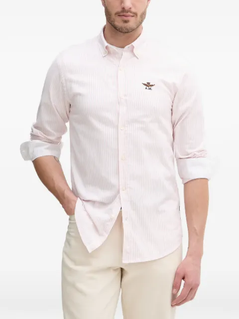 Aeronautica Militare vertical-stripe logo-embroidered shirt