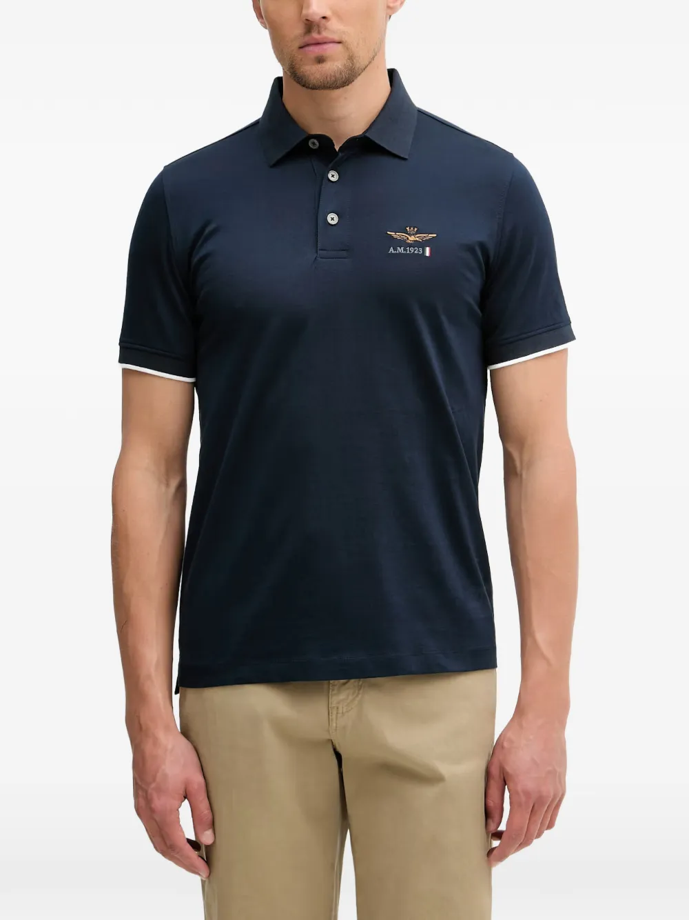 Aeronautica Militare logo-embroidered short-sleeve polo shirt - Blau