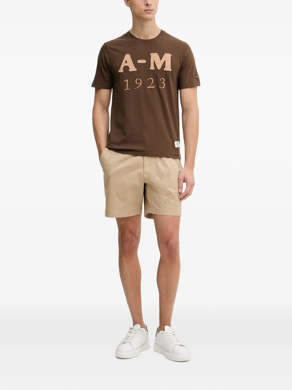 Aeronautica Militare T-shirt met borduurwerk en logopatch Bruin