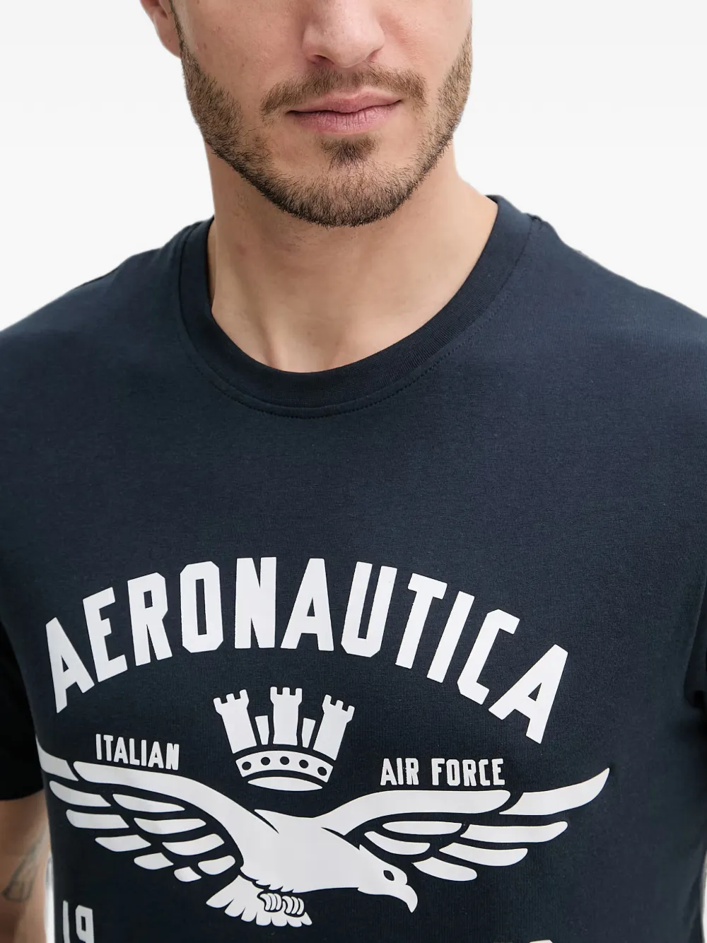 Aeronautica Militare T-shirt met logoprint met ronde hals Blauw