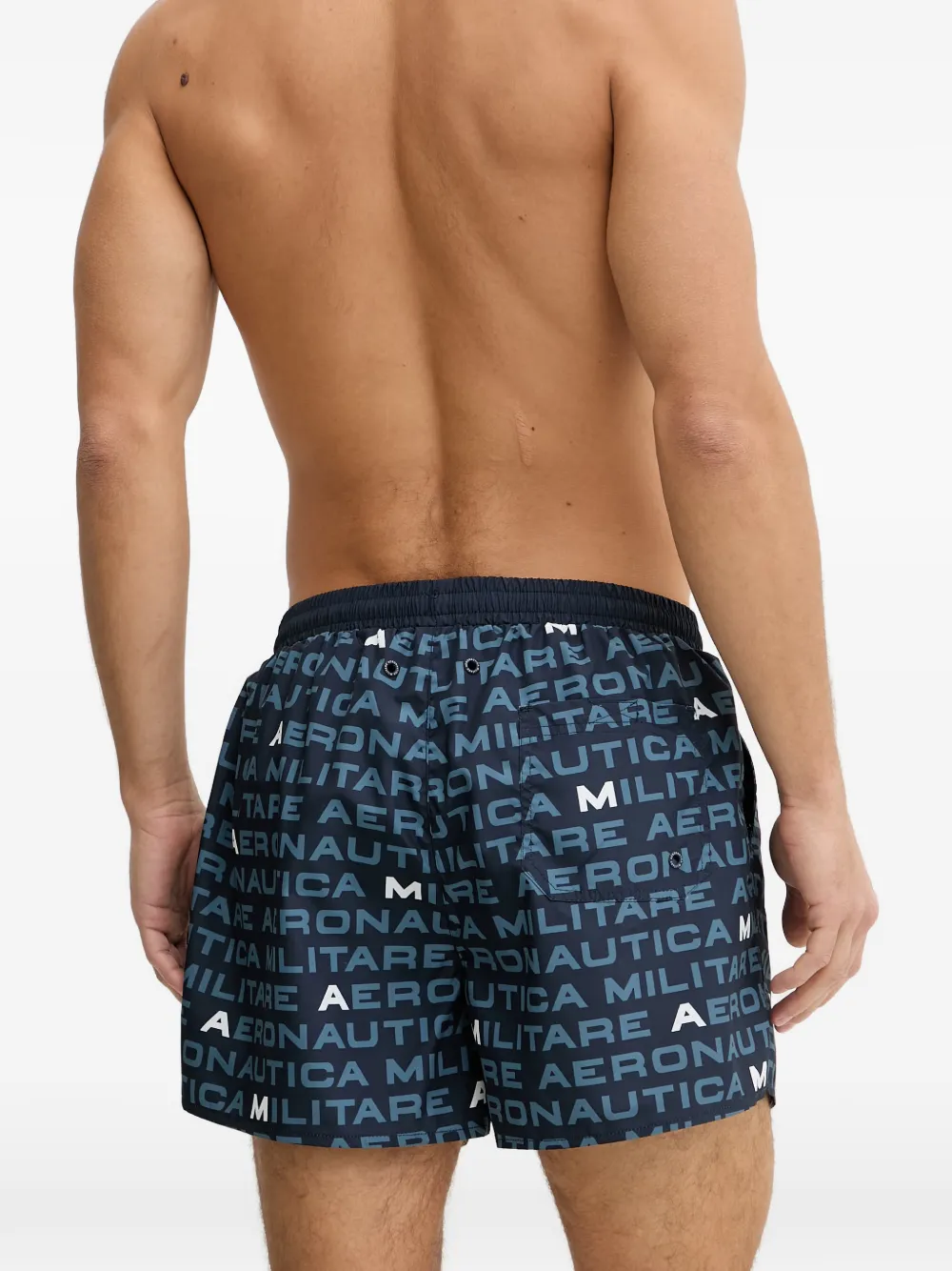 Aeronautica Militare Zwembroek met logoprint en trekkoord Blauw