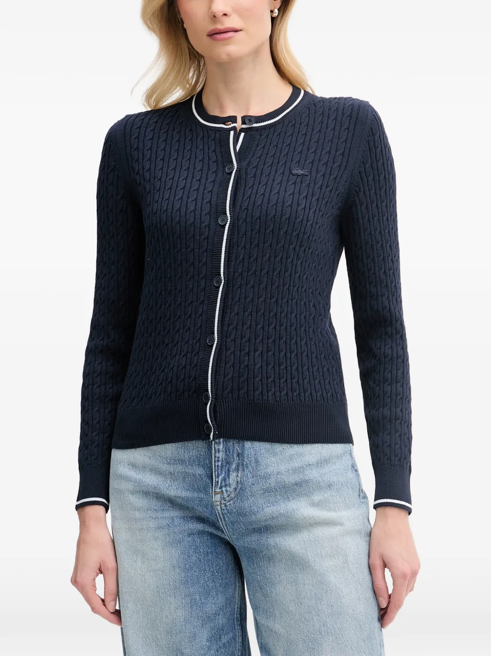 Lacoste striped cable-knit cardigan - Blau