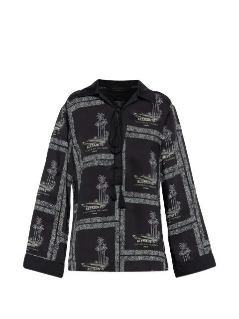 AllSaints 레티 팜 프린트 태슬 디테일 블라우스