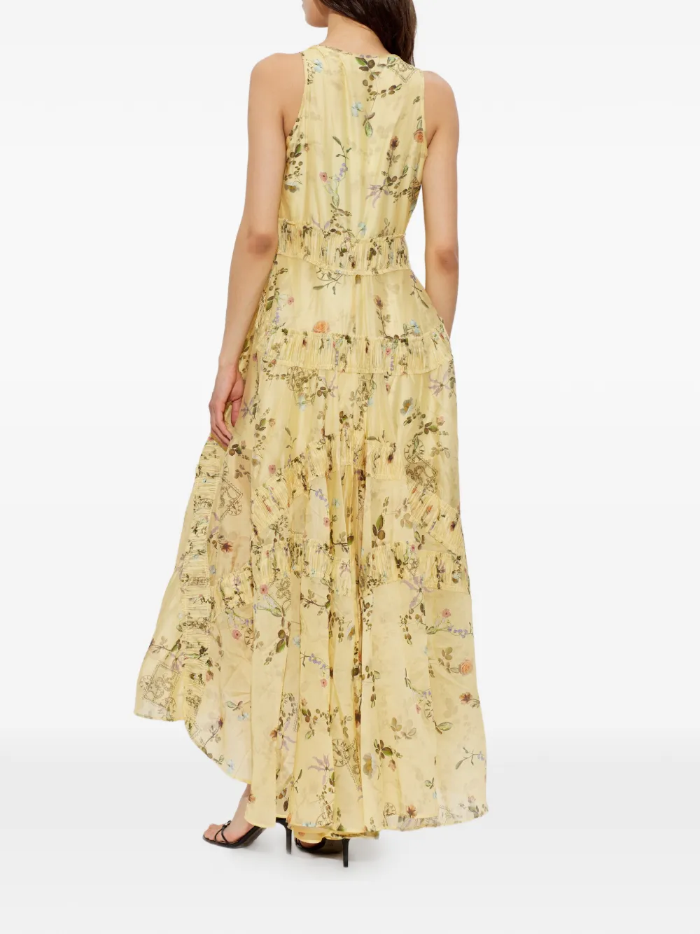 AllSaints Dorina asymmetrische jurk met bloemenprint en ruches Geel