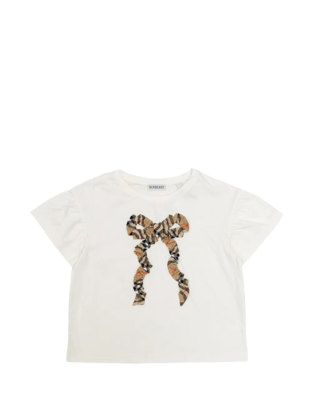 Burberry Kids Check Bow ruffled-sleeves T-shirt - Toni neutri