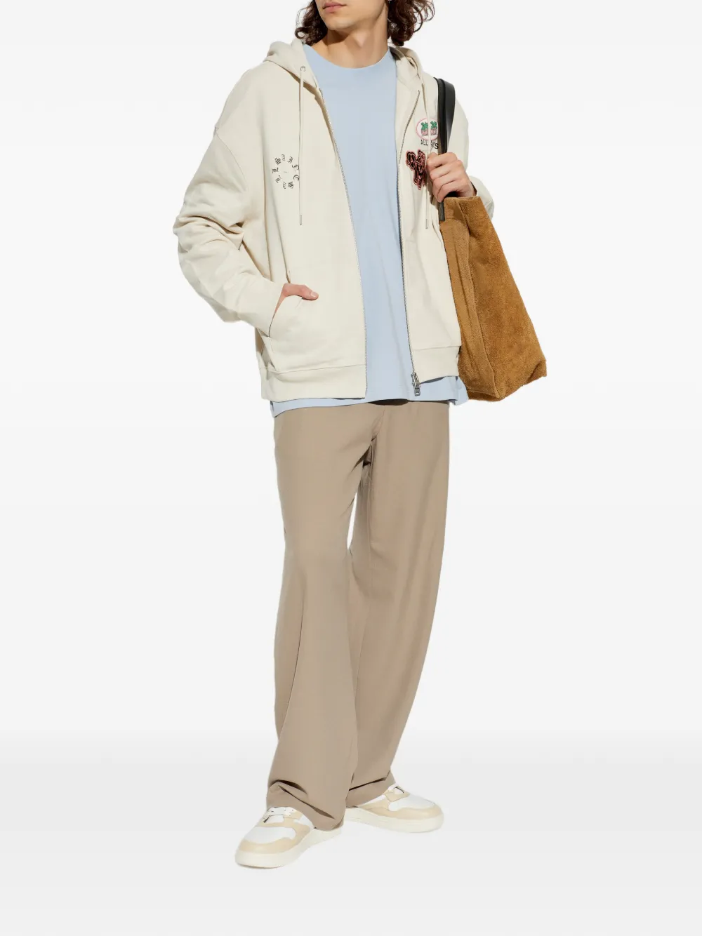AllSaints Patcher hoodie verfraaid met patch en rits Beige