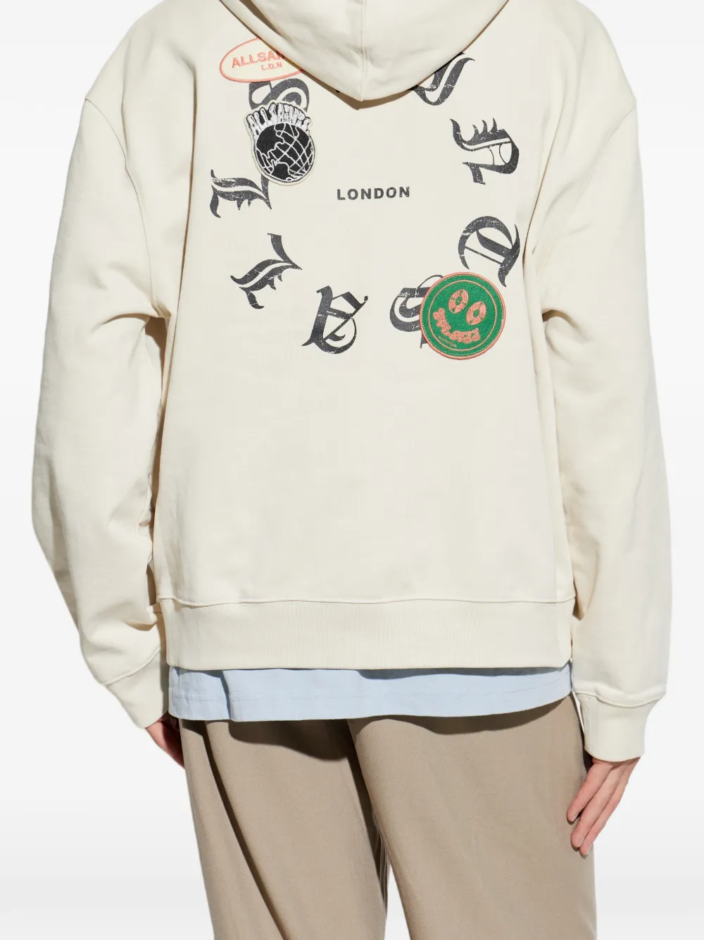 AllSaints Patcher hoodie verfraaid met patch en rits Beige
