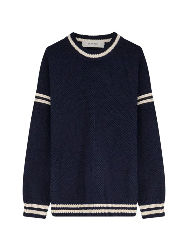 Golden Goose Boxy Sweater in Cotton with Embroidery in Blue