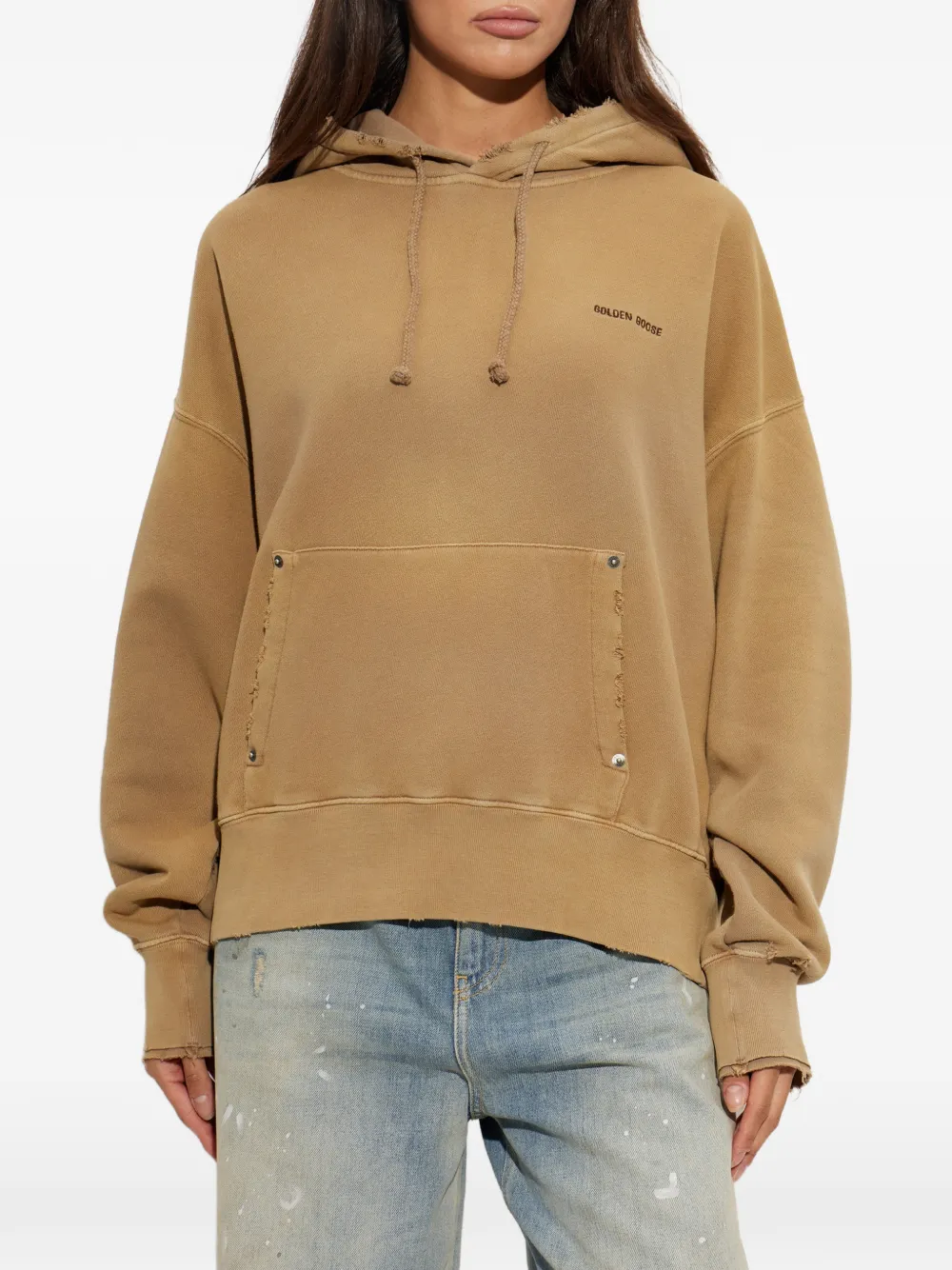 Golden Goose Gerafelde hoodie met logoprint Beige