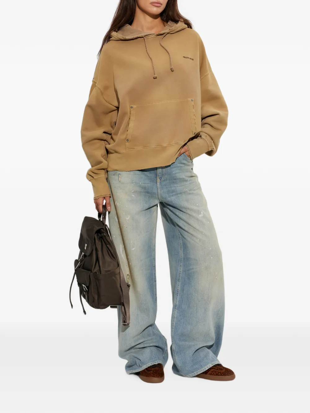 Golden Goose Gerafelde hoodie met logoprint Beige