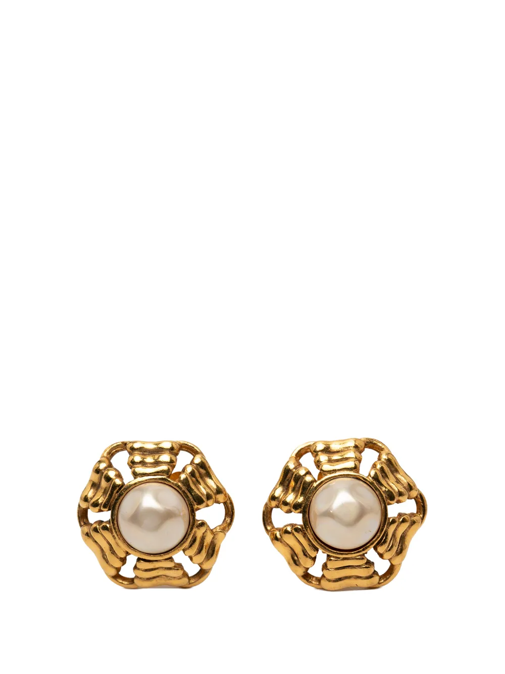 CHANEL Pre-Owned 1970-1980 Gold Plated Faux Pearl Wavy Clip On Earrings costume earrings