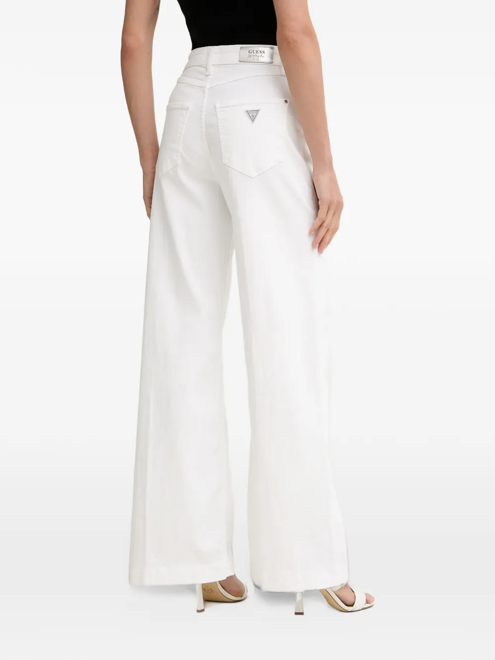 GUESS USA Bellagio jeans met wijde pijpen en logopatch Wit