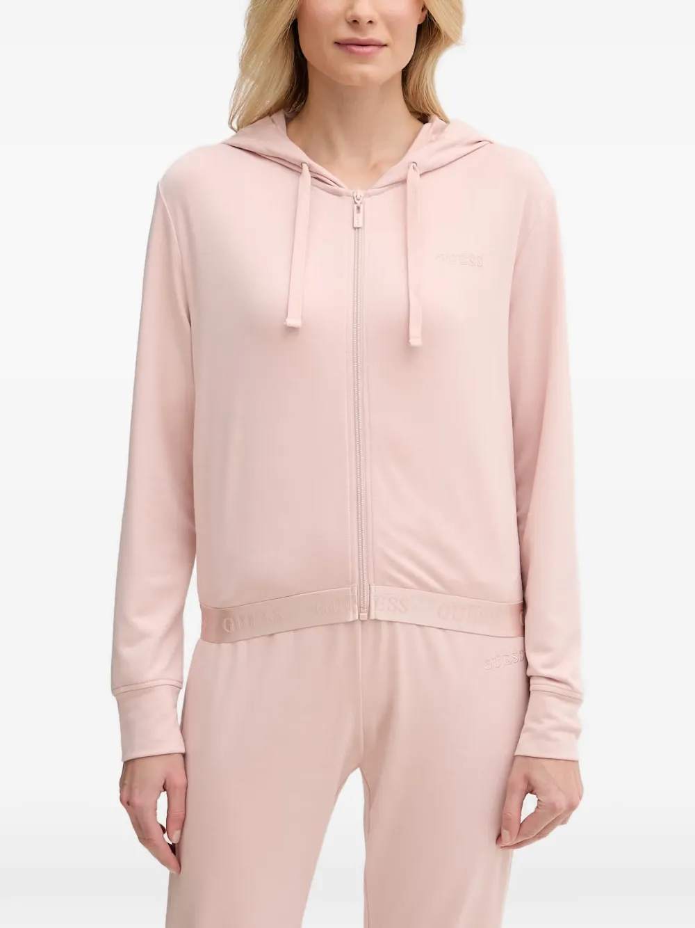 GUESS USA logo-embroidered zip-up hoodie - Rosa