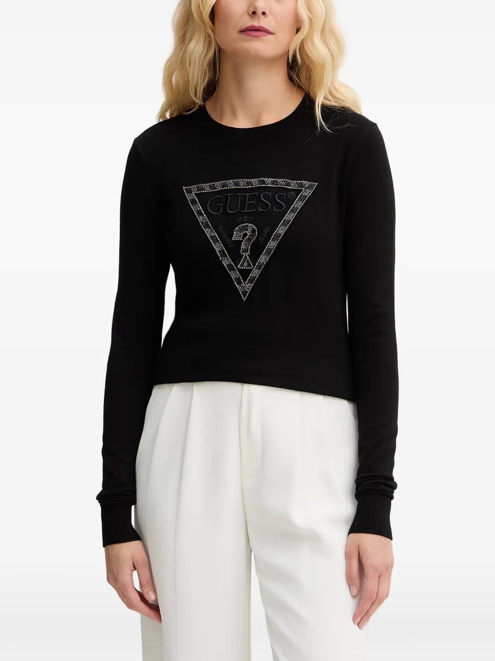 GUESS USA bead-embellished logo-patch jersey - Schwarz