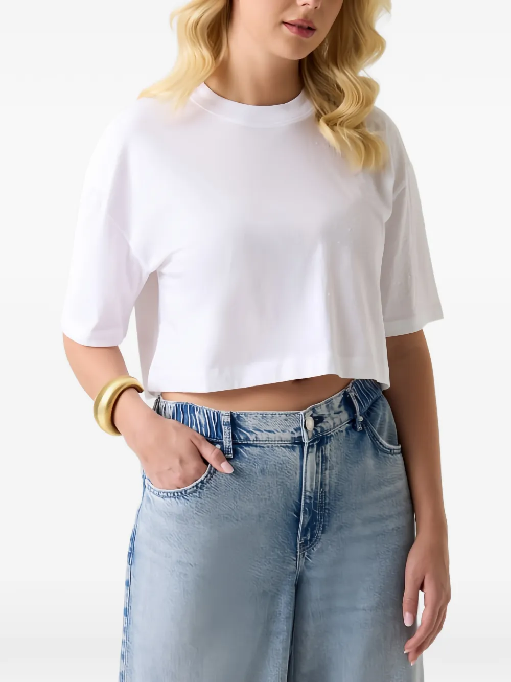 GUESS USA rhinestone-embellished cropped T-shirt - Weiß