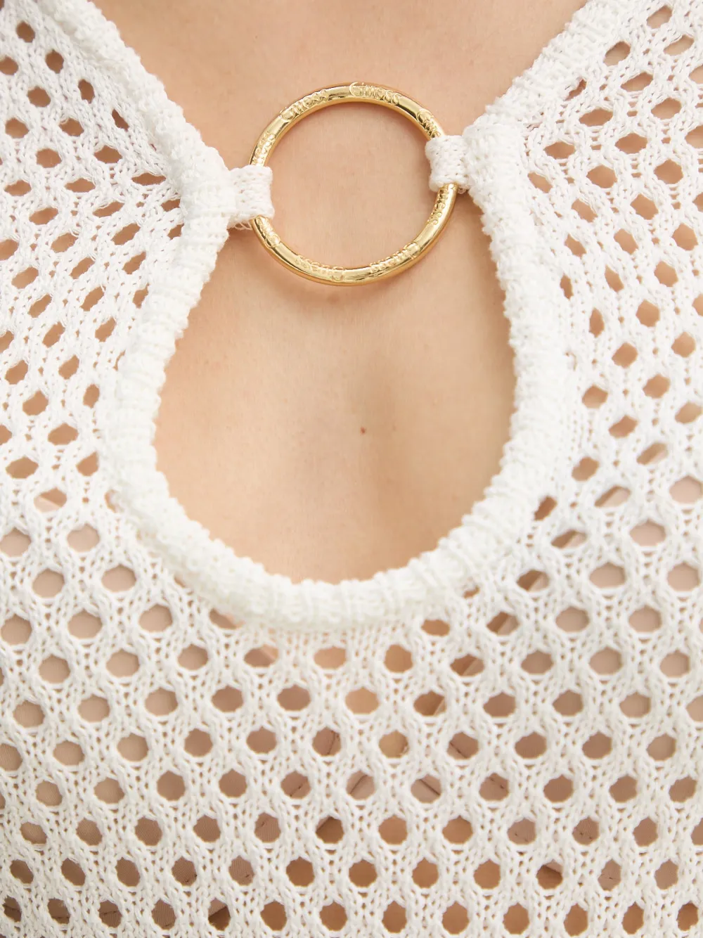 GUESS USA Luna opengebreide mini-jurk met ringdetail Wit