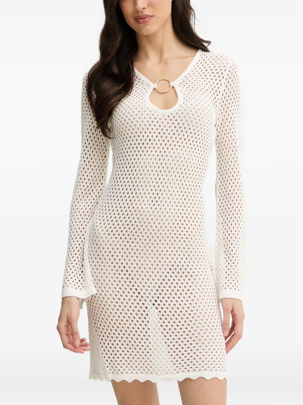 GUESS USA Luna opengebreide mini-jurk met ringdetail Wit