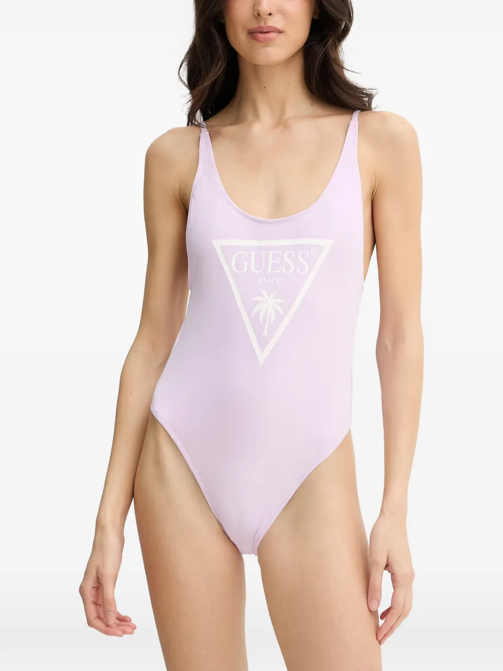 GUESS USA logo-print scoop-neck swimsuit - Violett