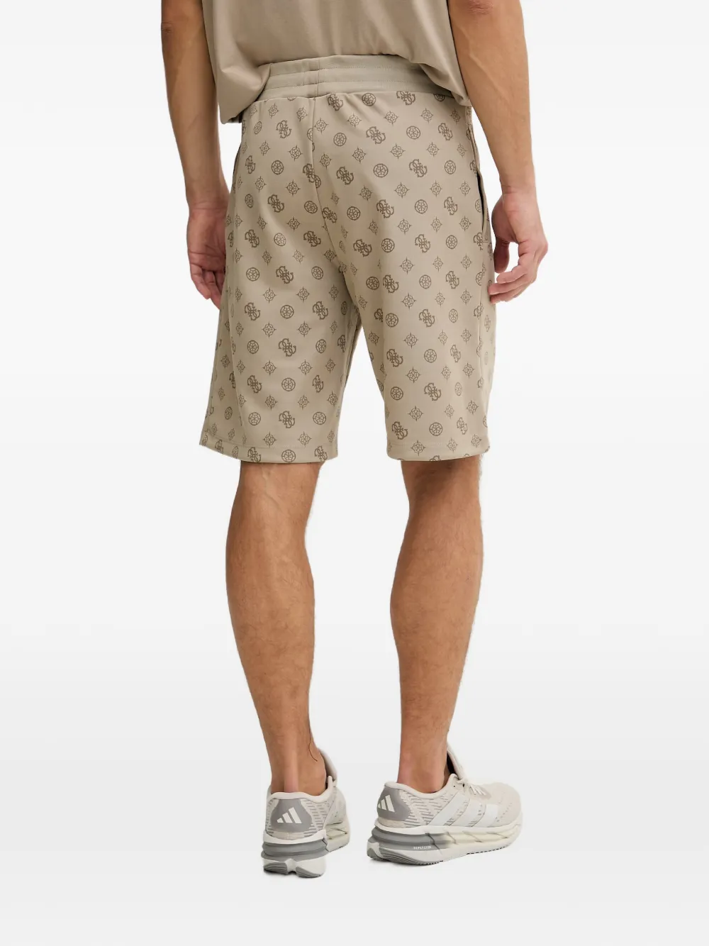 GUESS USA Shorts met monogramprint en trekkoord Beige