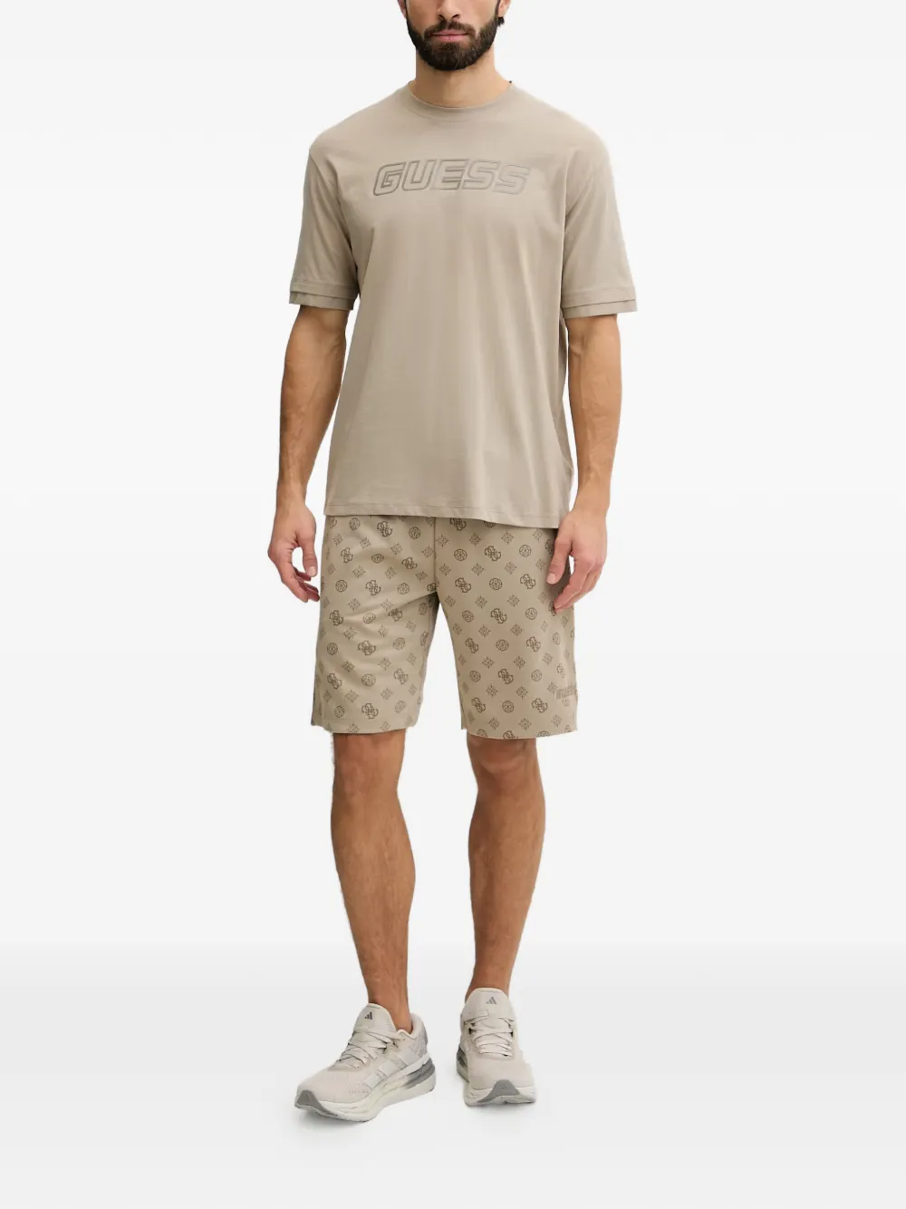 GUESS USA Shorts met monogramprint en trekkoord Beige