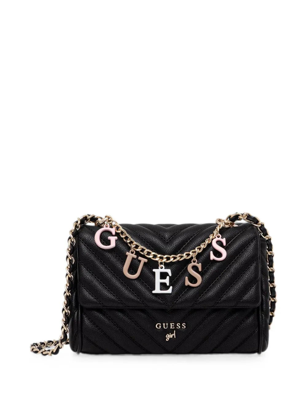 guess kids Maddie chevron-quilted letter-charm cross body bag - Schwarz