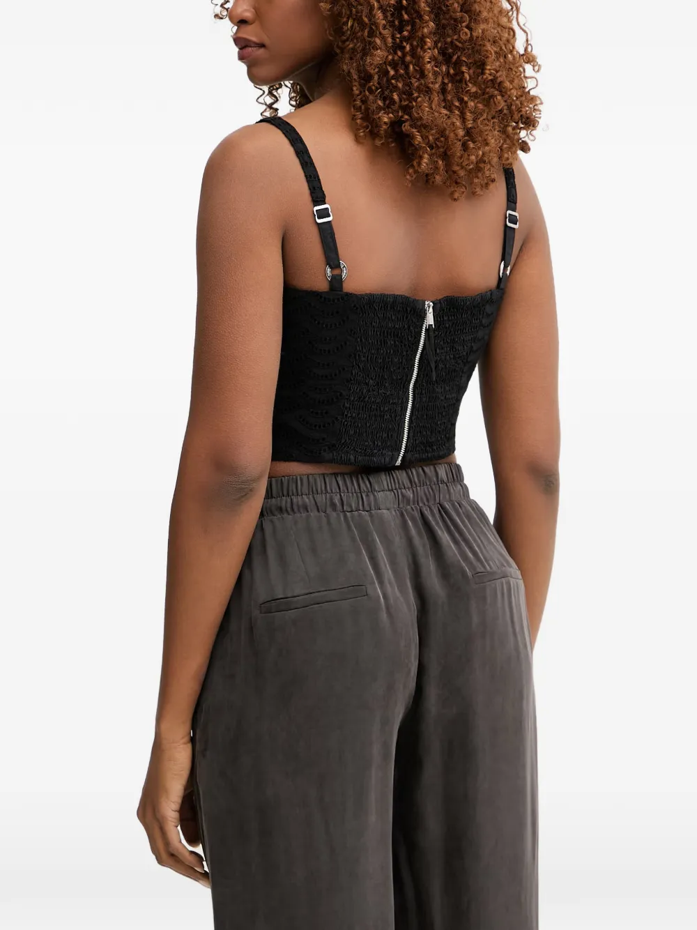 GUESS USA Broderie anglaise cropped top Zwart