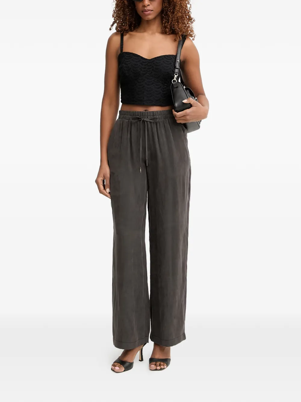 GUESS USA Broderie anglaise cropped top Zwart