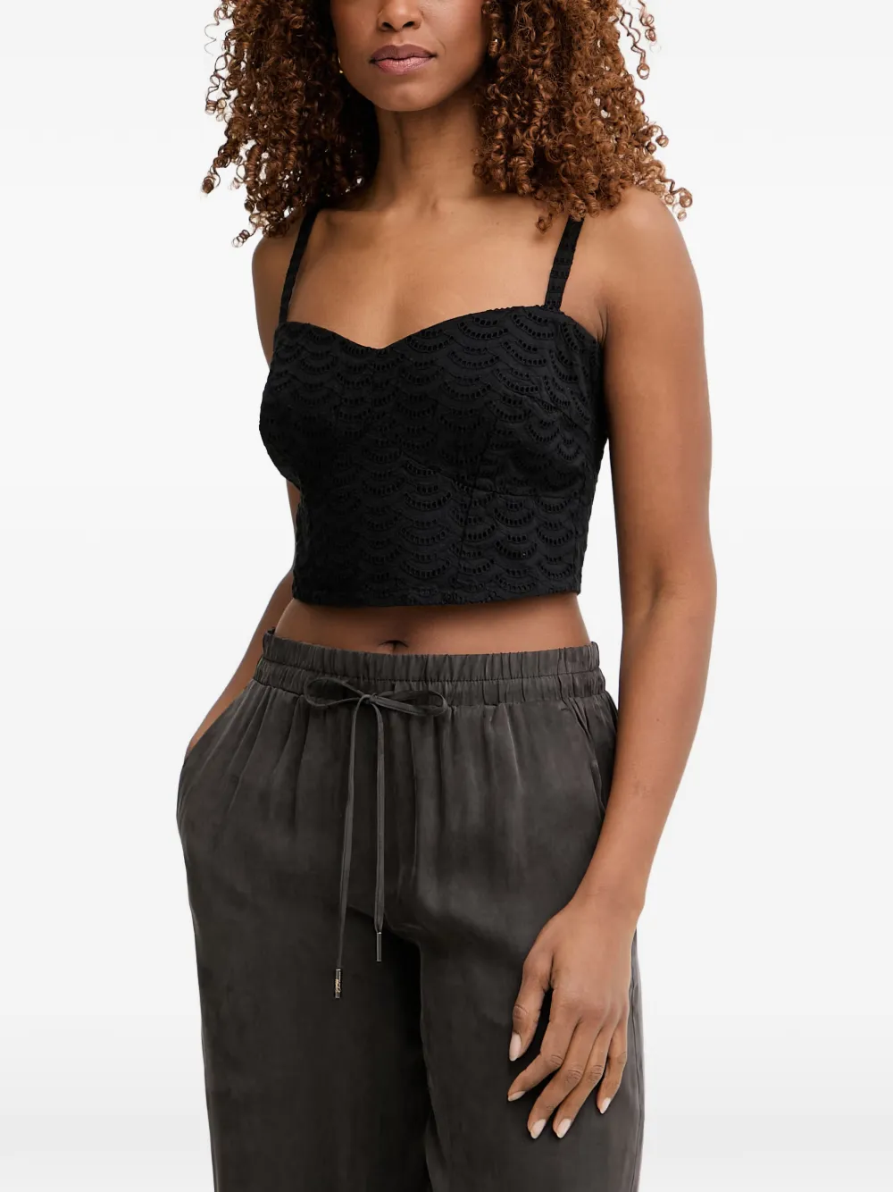 GUESS USA broderie-anglaise cropped top - Nero