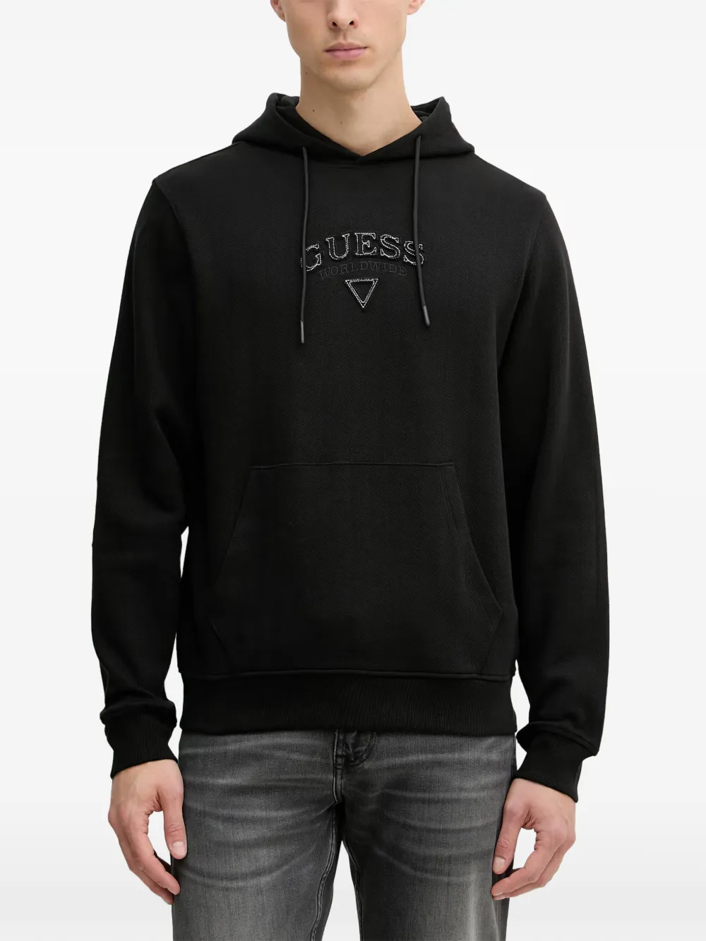 GUESS USA logo-embroidered hoodie - Schwarz