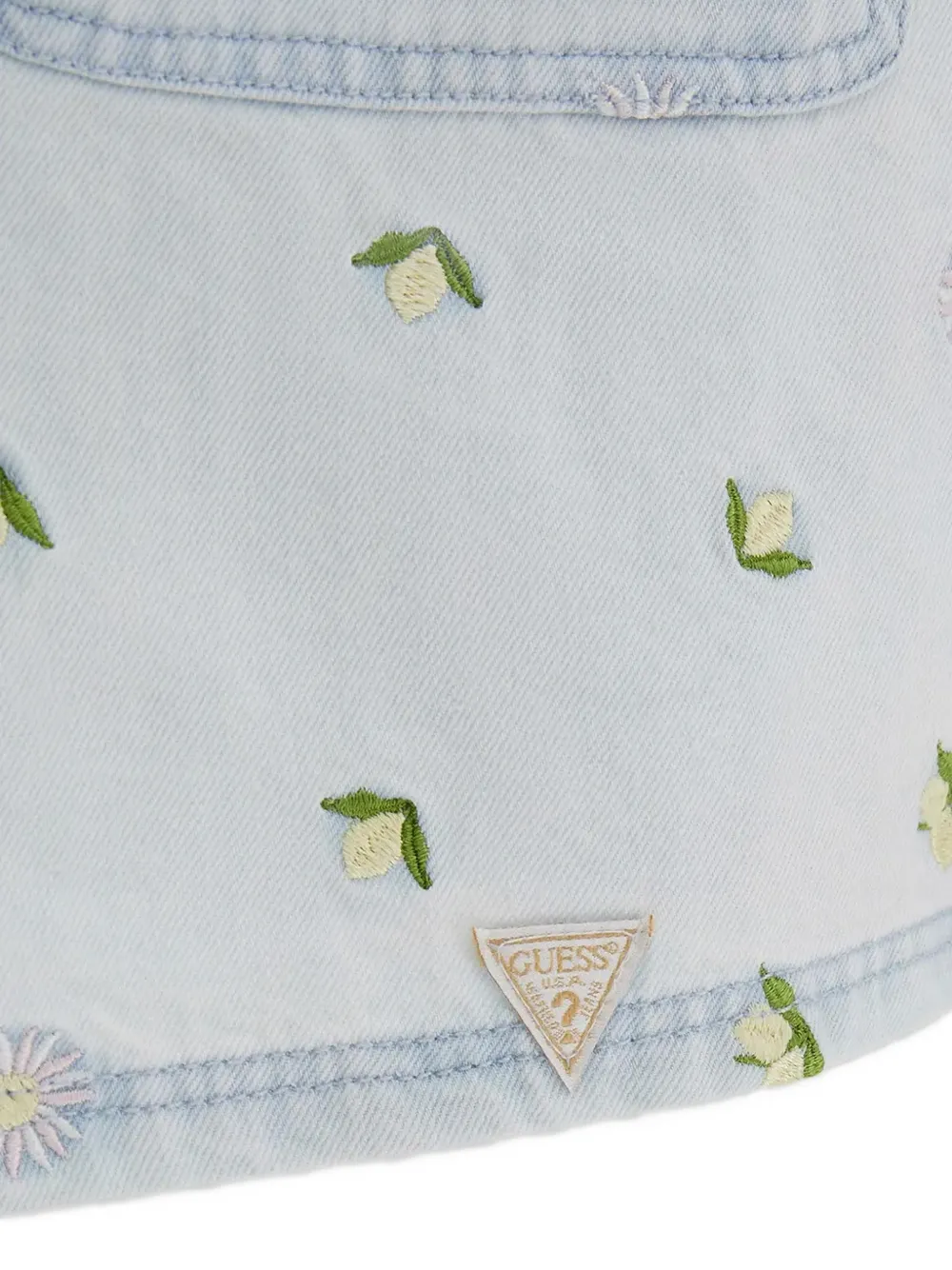 guess kids floral-embroidered denim jacket Blauw