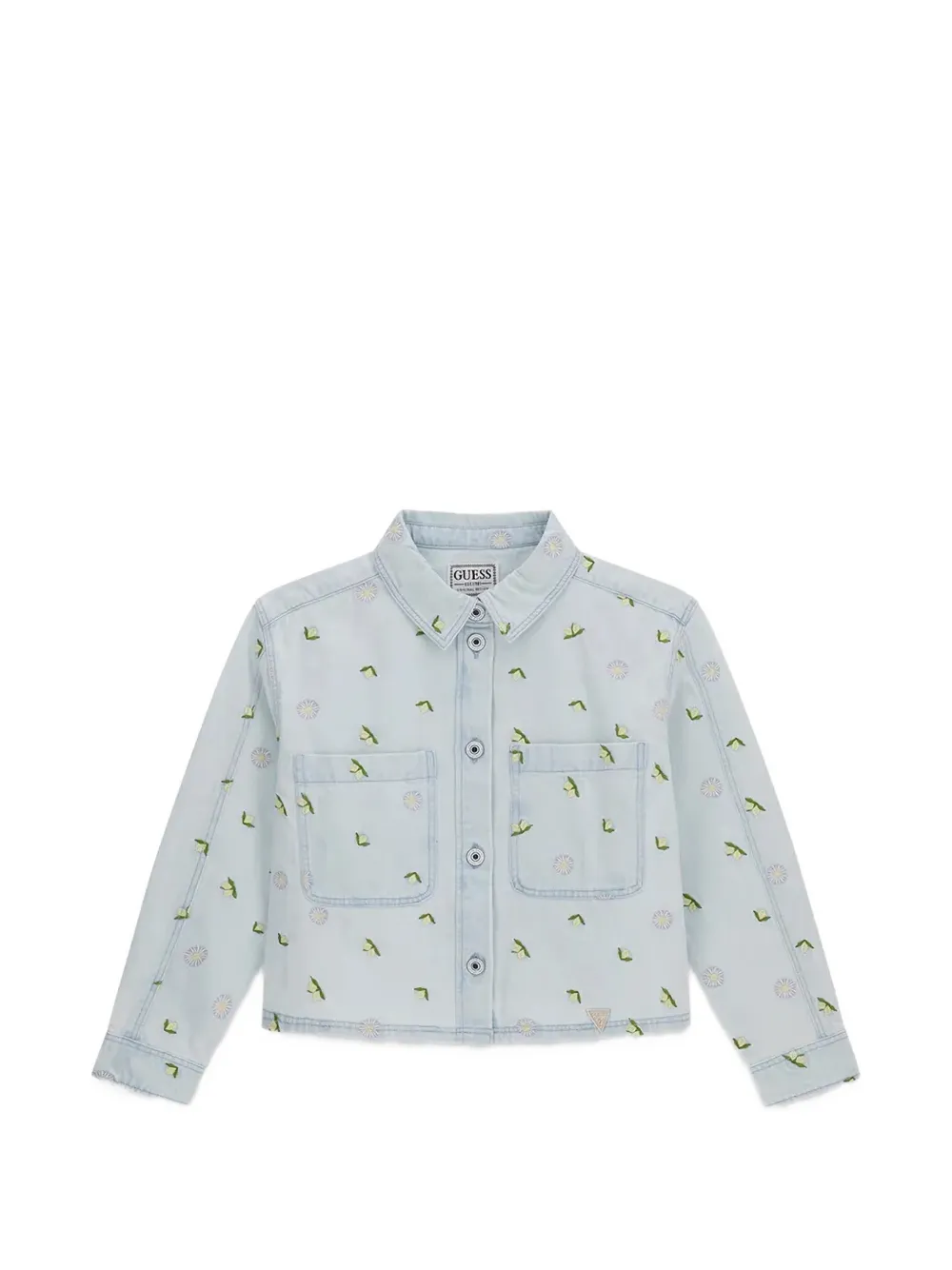 guess kids floral-embroidered denim jacket - Blu