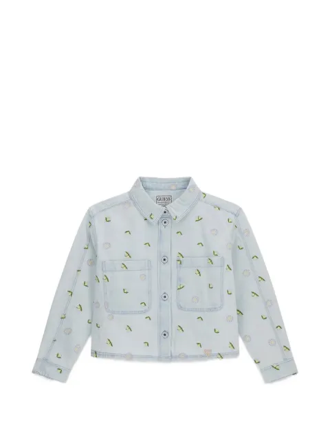 guess kids floral-embroidered denim jacket
