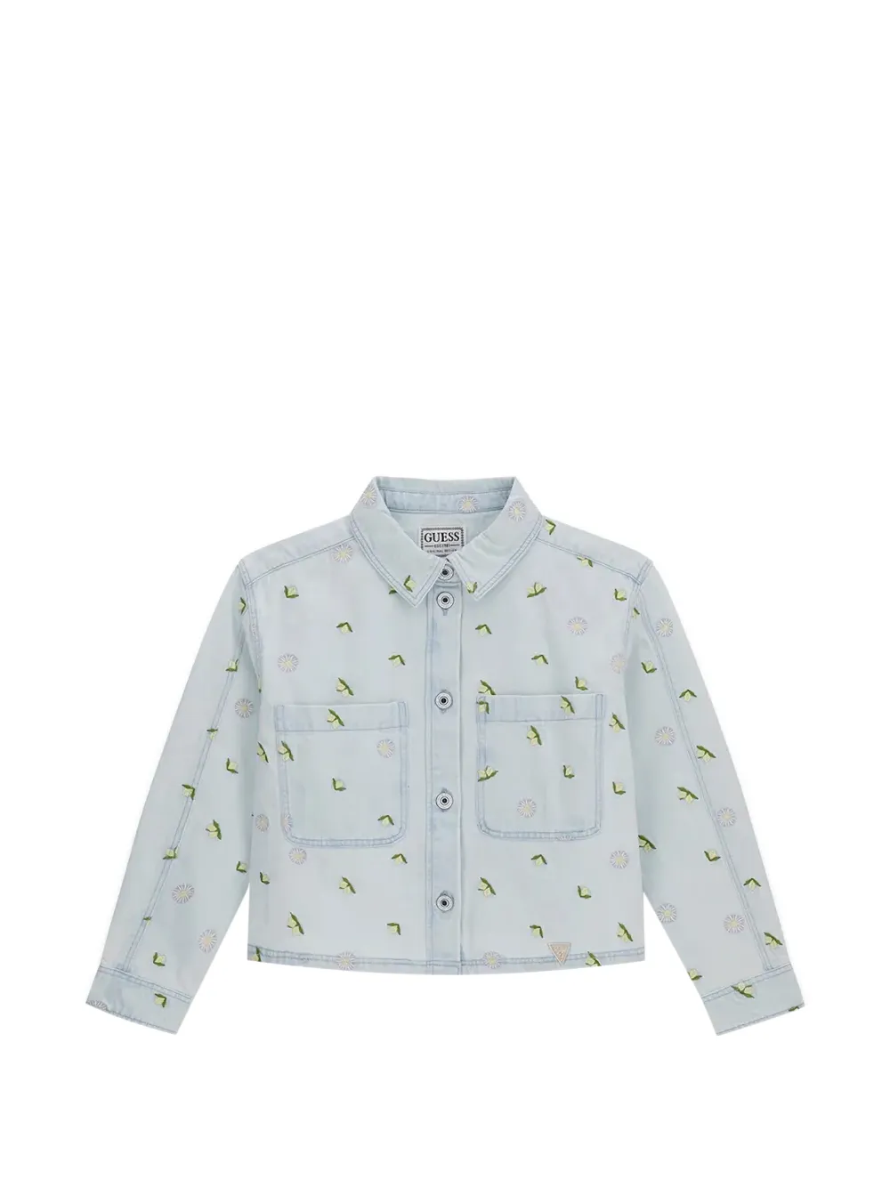 guess kids floral-embroidered denim jacket - Blu