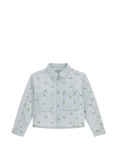 guess kids floral-embroidered denim jacket