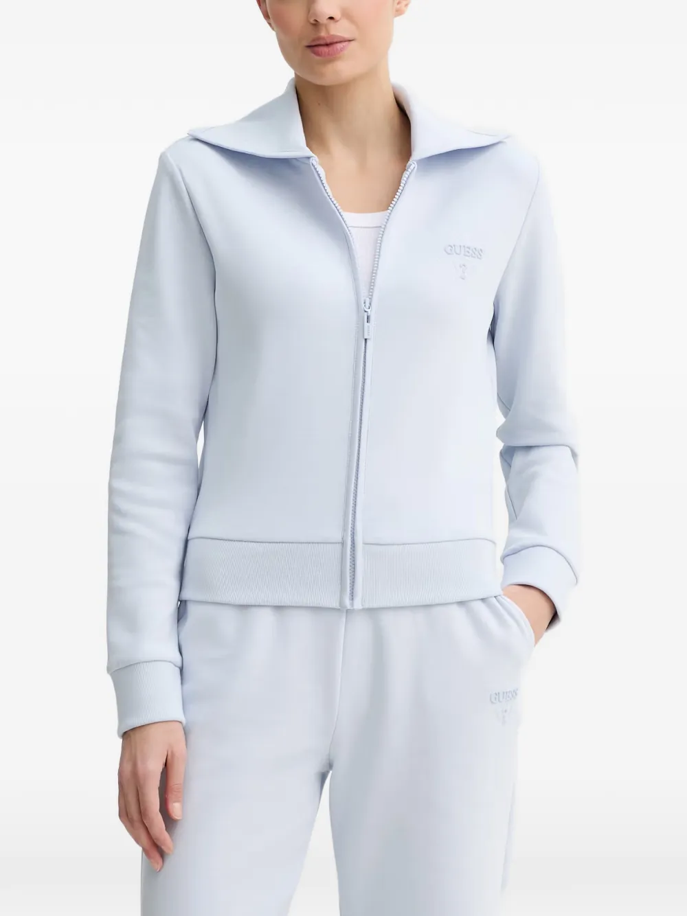 GUESS USA logo-embroidered zip-up sweatshirt - Blu