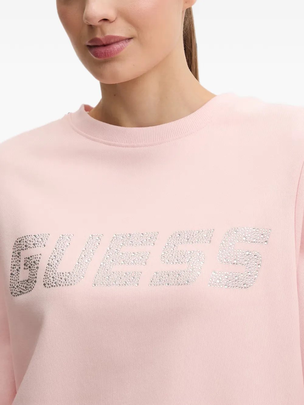 GUESS USA Silvy sweater met logo van stras Roze