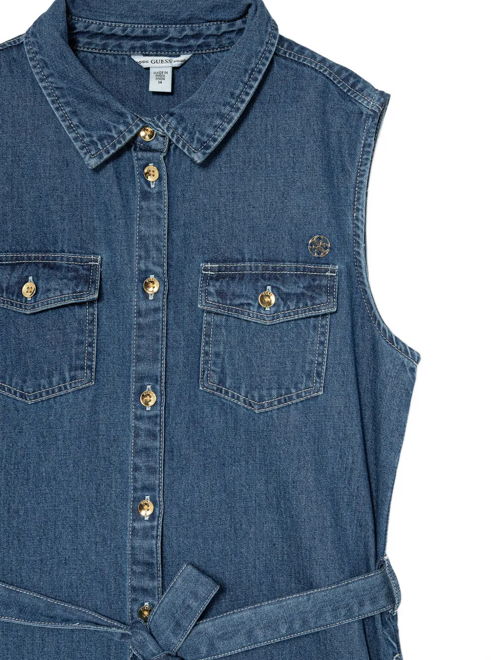 guess kids belted sleeveless mini dress Blauw