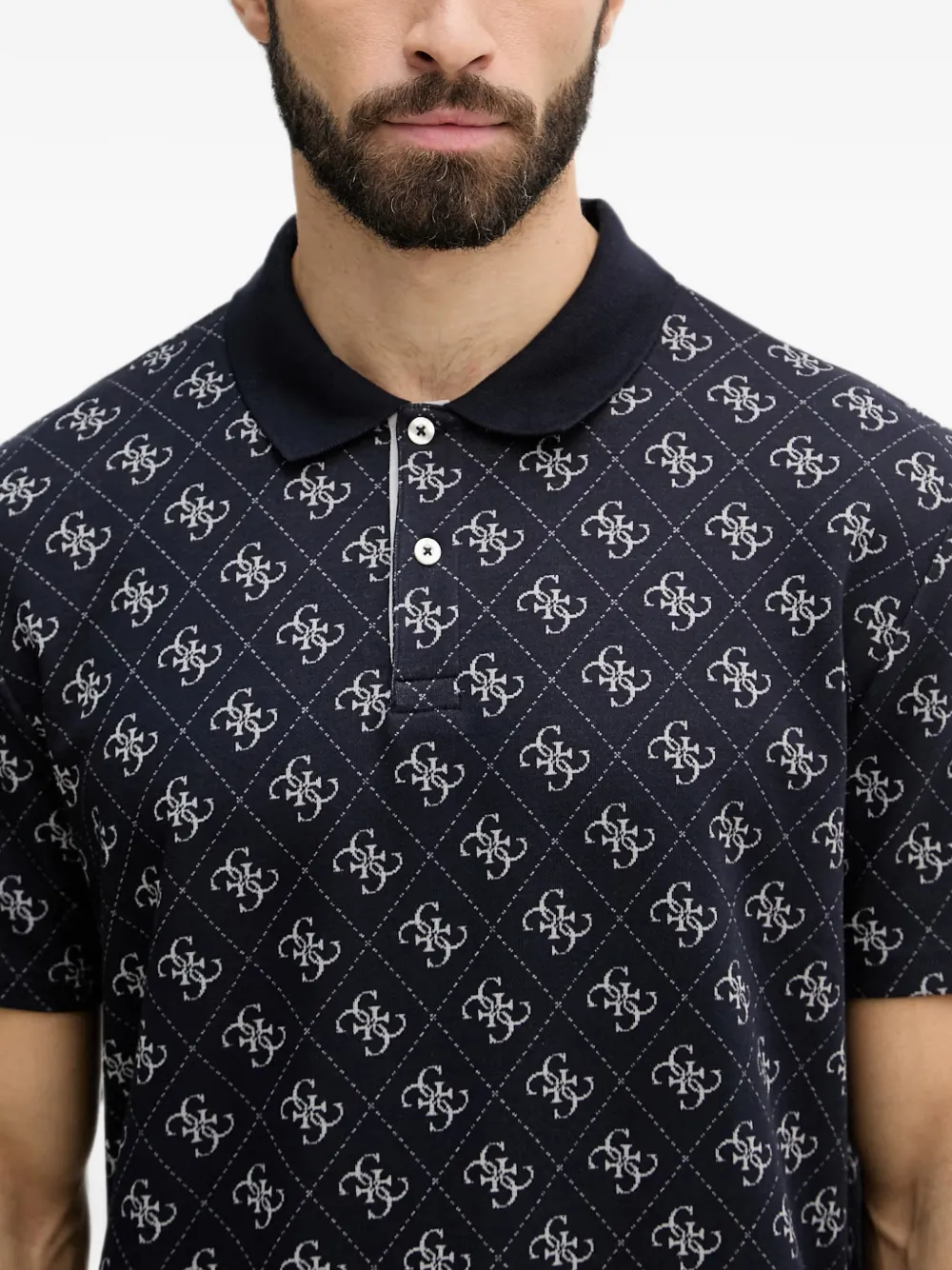 GUESS USA Poloshirt met 4G monogramprint Blauw