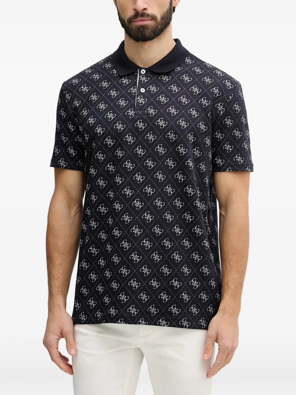 GUESS USA 4G monogram-print short-sleeve polo shirt - Blu