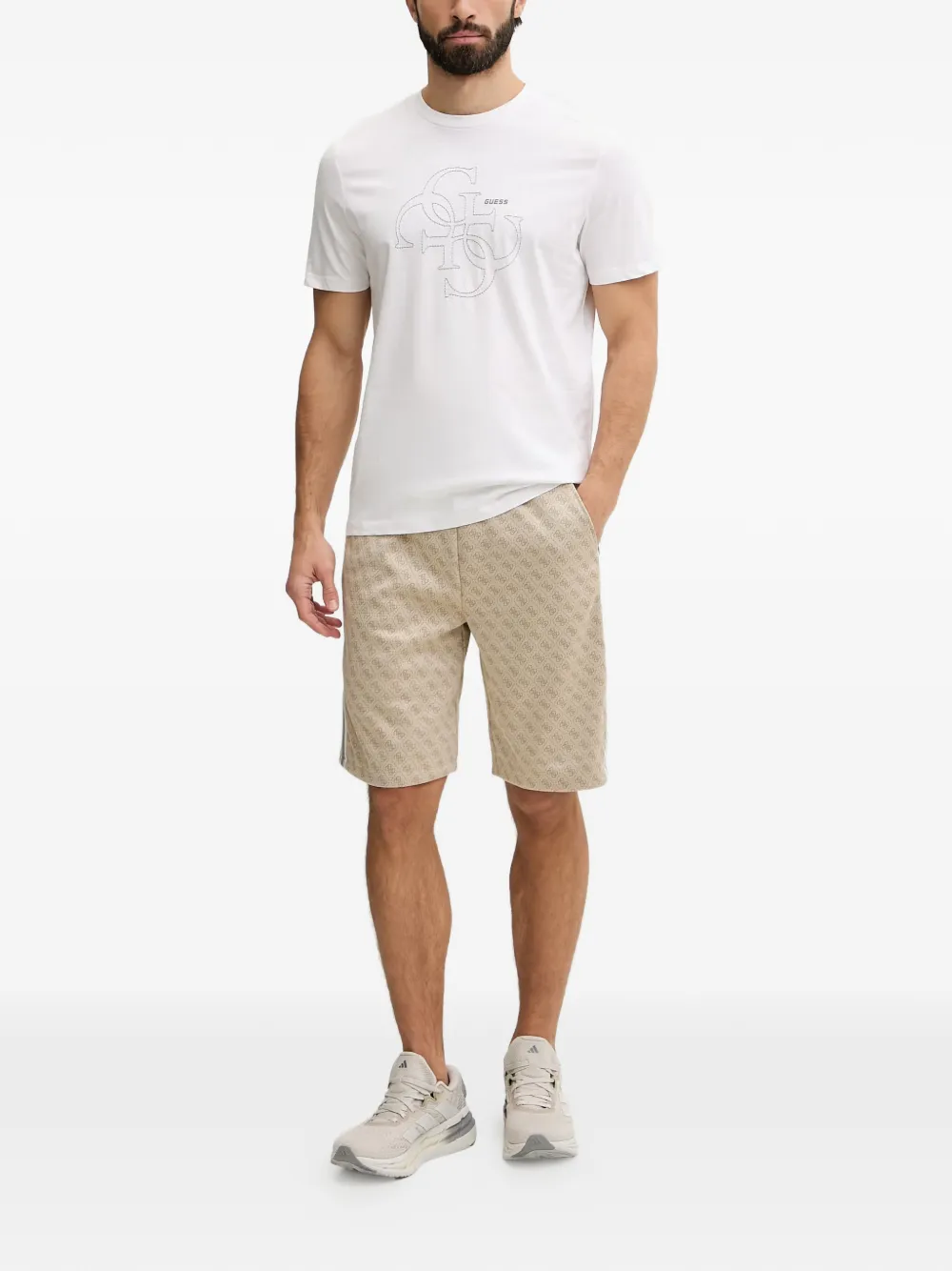 GUESS USA Shorts met monogramprint en zijstreep Beige