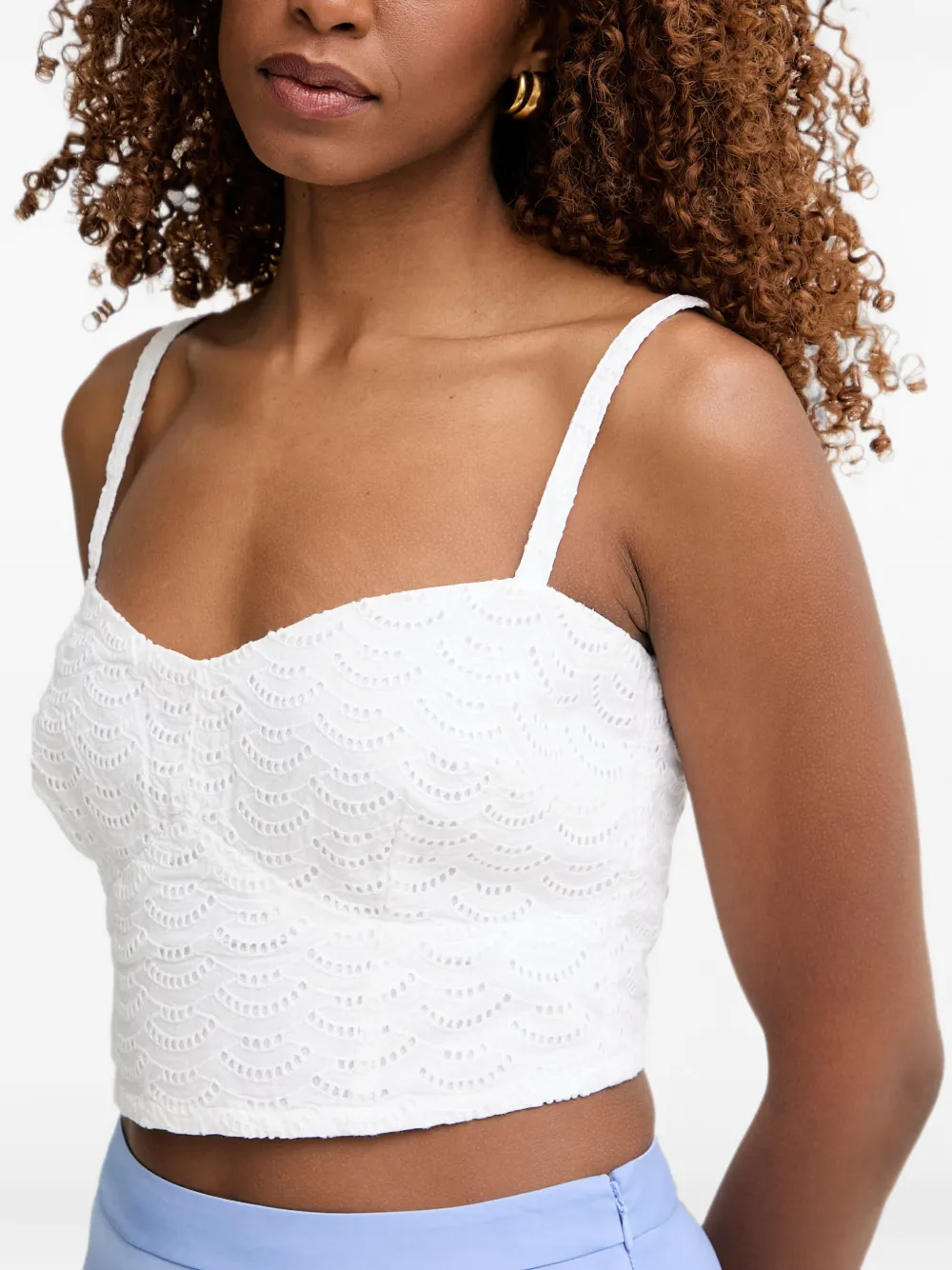 GUESS USA Gesmockte top met broderie anglaise Wit