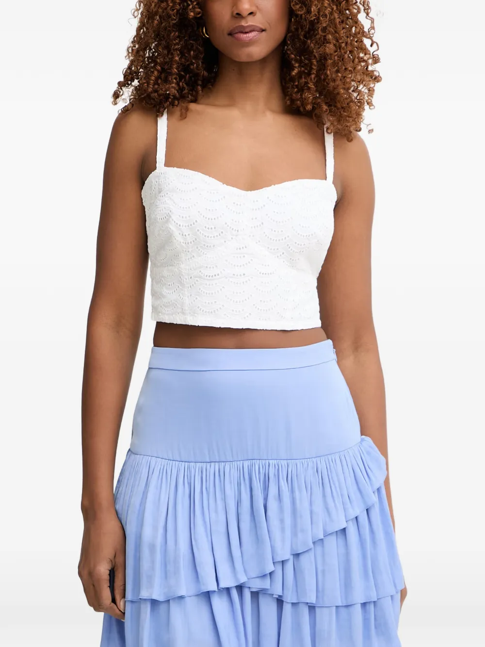 GUESS USA broderie-anglaise smocked top - Bianco