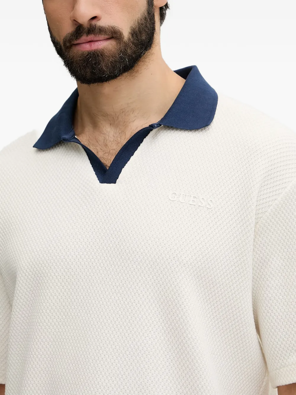 GUESS USA Wafelgebreid poloshirt met contrasterende kraag Beige