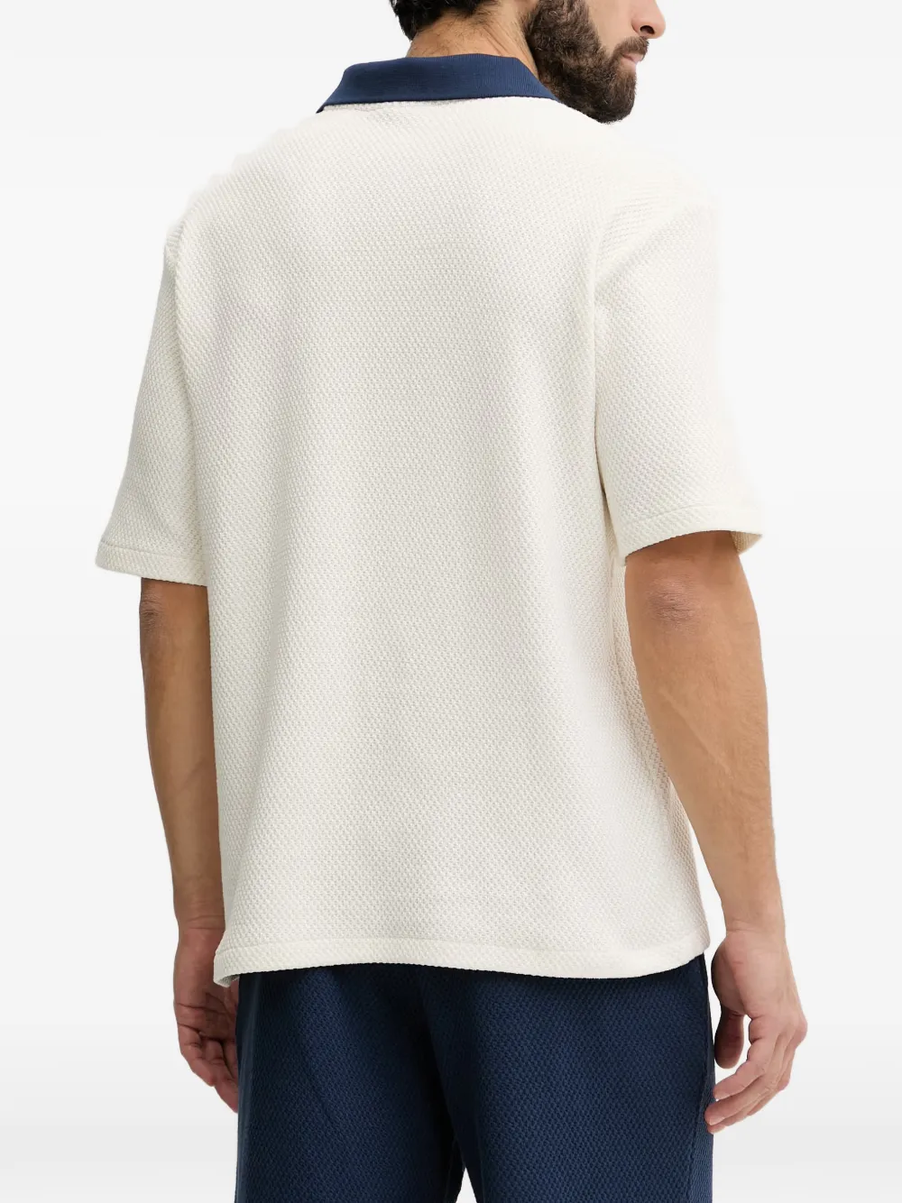 GUESS USA Wafelgebreid poloshirt met contrasterende kraag Beige