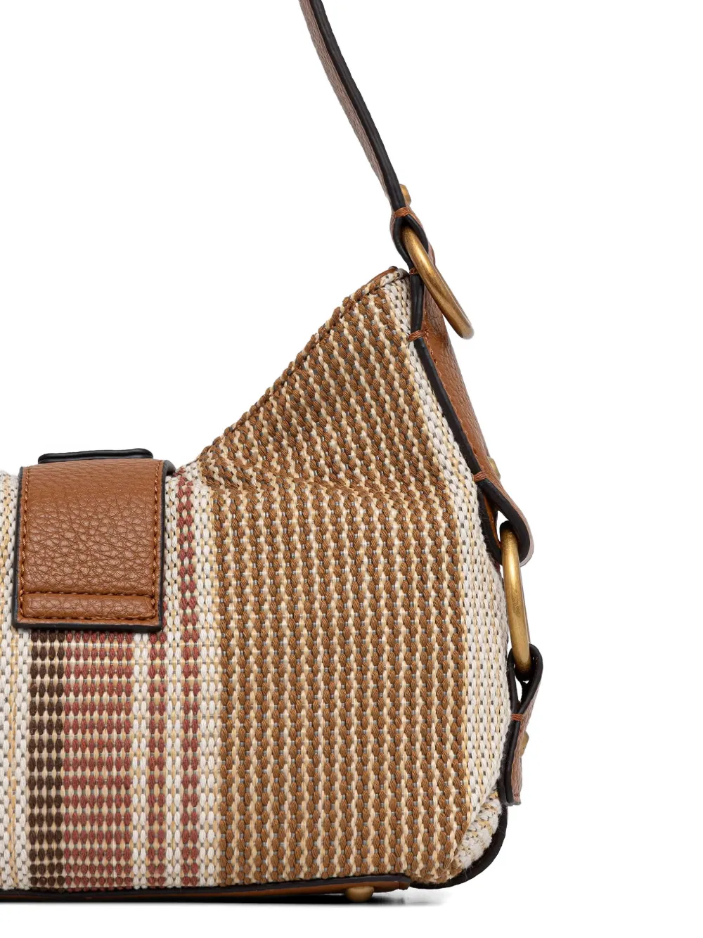 GUESS USA Camdem gestreepte schoudertas met logoplakkaat Bruin