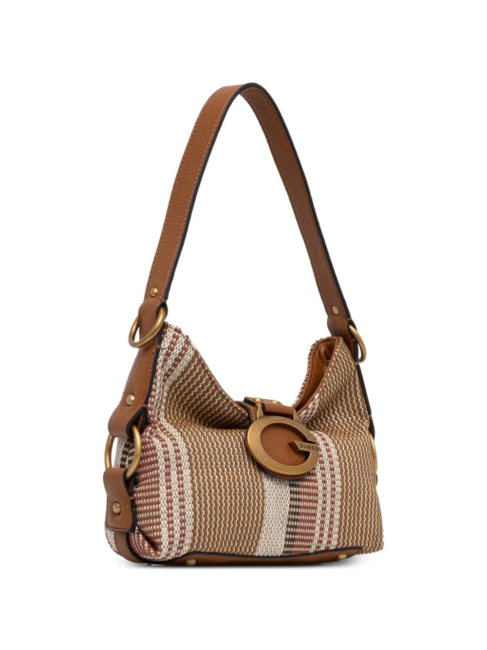 GUESS USA Camdem gestreepte schoudertas met logoplakkaat Bruin