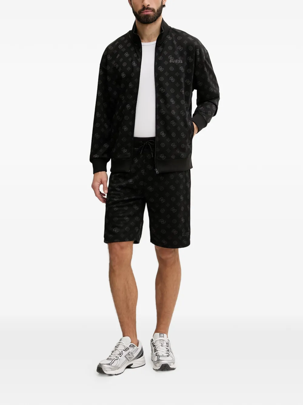 GUESS USA Shorts met monogramprint en trekkoord Zwart