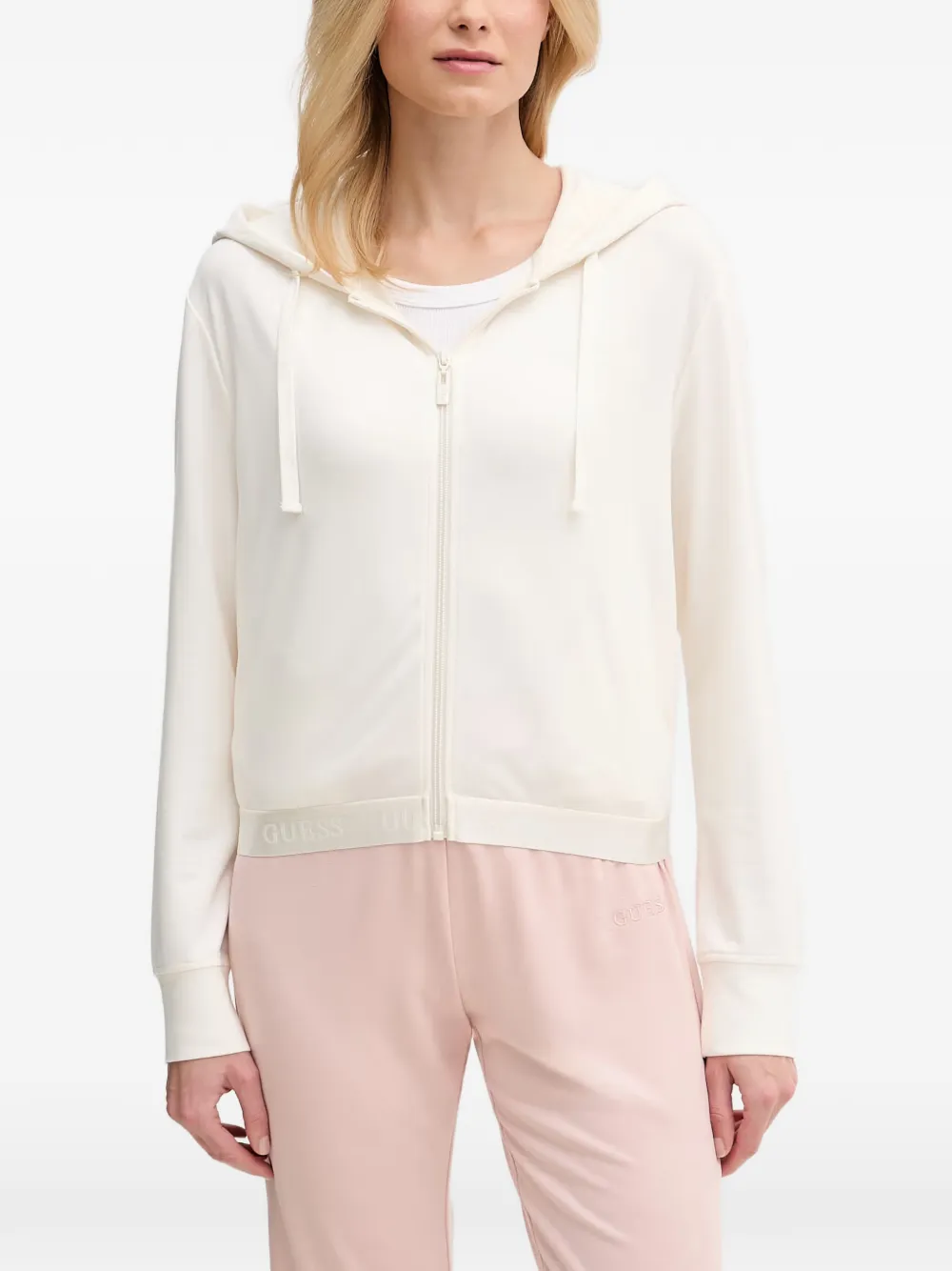 GUESS USA logo-embroidered zip-up hoodie - Bianco