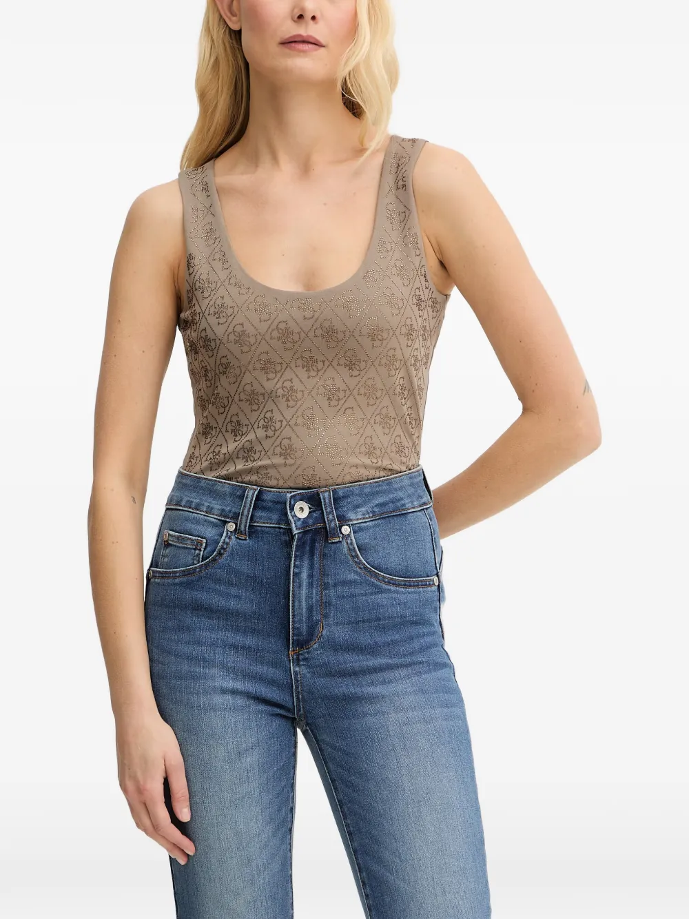 GUESS USA rhinestone-logo scoop-neck tank top - Marrone