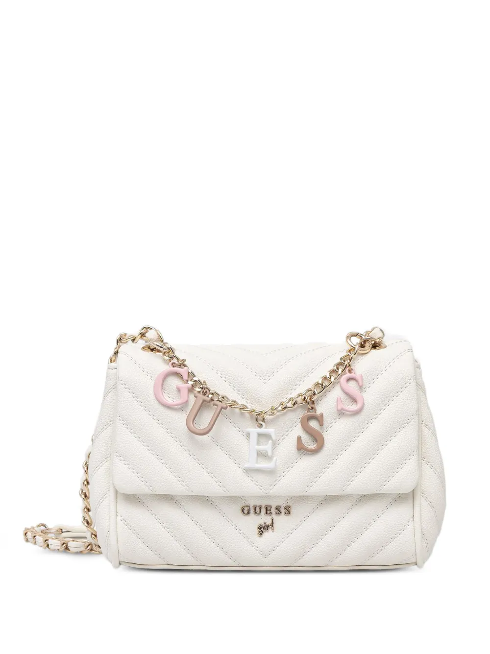 guess kids quilted logo-charm shoulder bag - Bianco